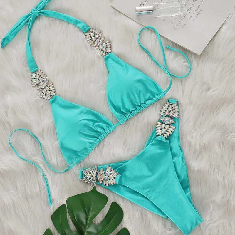 Shiny Sexy Bikinis Swimsuit With Rhinestones Women Swimwear Female Push Up Bikini Beach Swim Wear Bathing Suits Pool Bather 2026