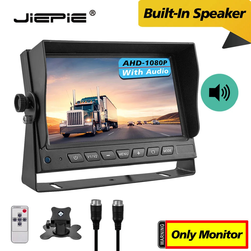 Truck Reverse Camera System with Sound, 7" AHD Monitor with Speaker Reversing 1080P Rear View Audio Camera Built-in Microphone