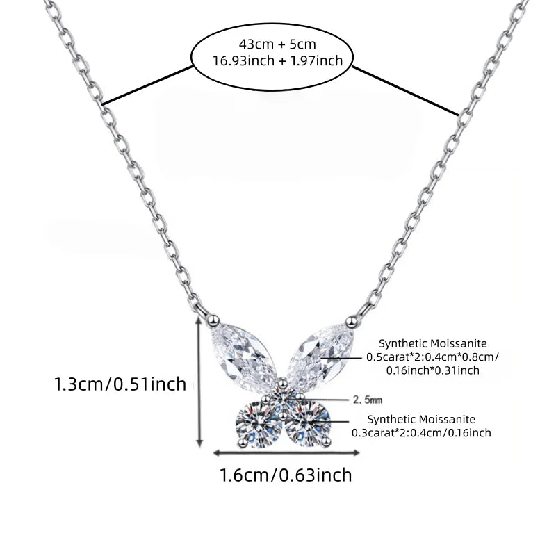 925 Sterling Silver Butterfly Collarbone Necklace for Women – Fully Pave-Set with 1.6 Carat Moissanite – Romantic Style