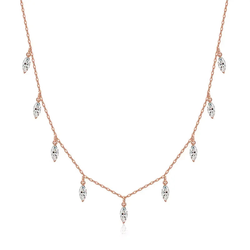 Smyoue Certified 3*6mm Marquise Cut Moissanite Necklace 9 Gems Pendant Girls Gift Lab Diamond Chain 100% Real Pure 925 Silver