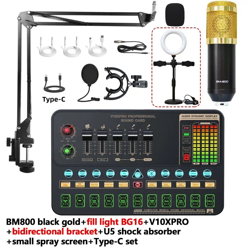 V10XPro Sound Card Studio Mixer Singing Noise Reduction Microphone Voice BM800 Live Broadcast Phone Computer Record V10X Pro set