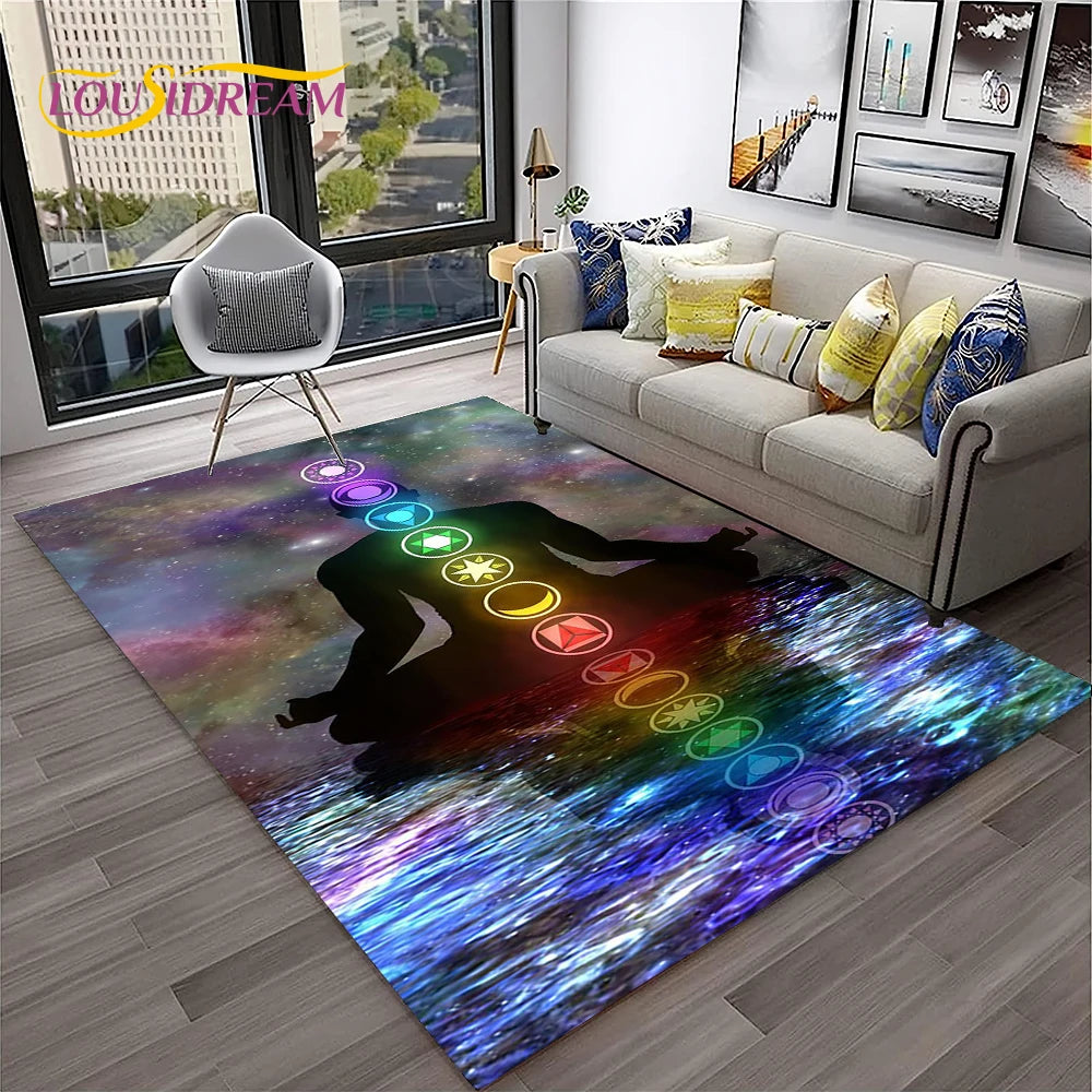 Naturalize Yoga Meditation Rainbow 7 Chakra Soft Carpet Rug for Home Living Room Bedroom Sofa Doormat Decor, Non-slip Floor Mat