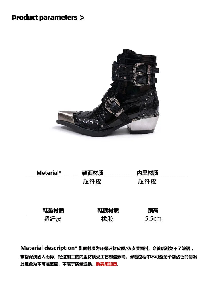 Gothic Punk Style Platform Couple Ankle Boots Designer Metal Decorative Belt Buckle Women Mans Motorcycle Booties Zapatos Hombre