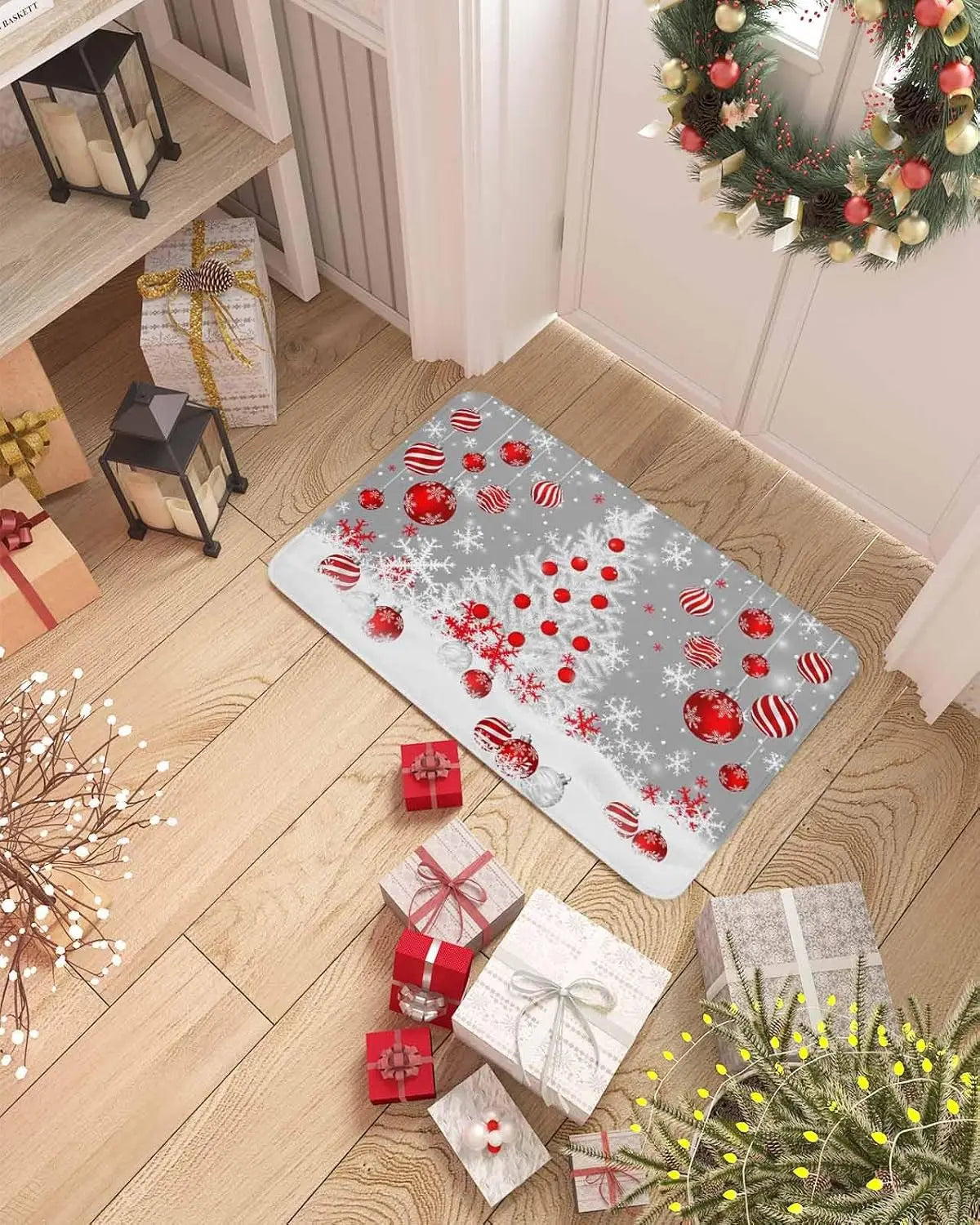 Merry Christmas Tree Snowflake Ball Navy Blue Non-slip Door Mat Entrance Welcome Mat Balcony Hallway Rugs Christmas Decorations