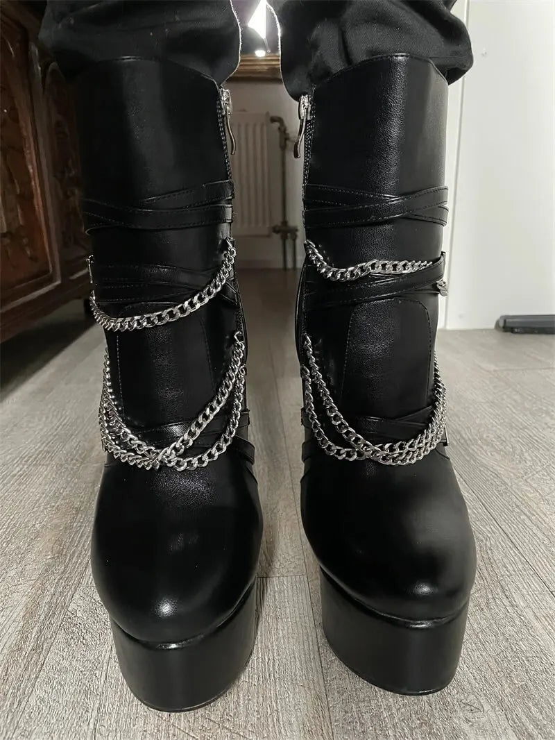 Onlymaker Women Platform Ankle Boots Black Matte Side Zipper Big Size Stilettos Winter Booties