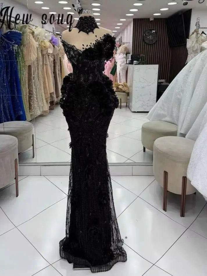 Black Flowers Strapless Prom Dresses 2 In 1 Two Pieces With Necklace Wedding Party Gowns Mermaid Birthday Night Gown Customized