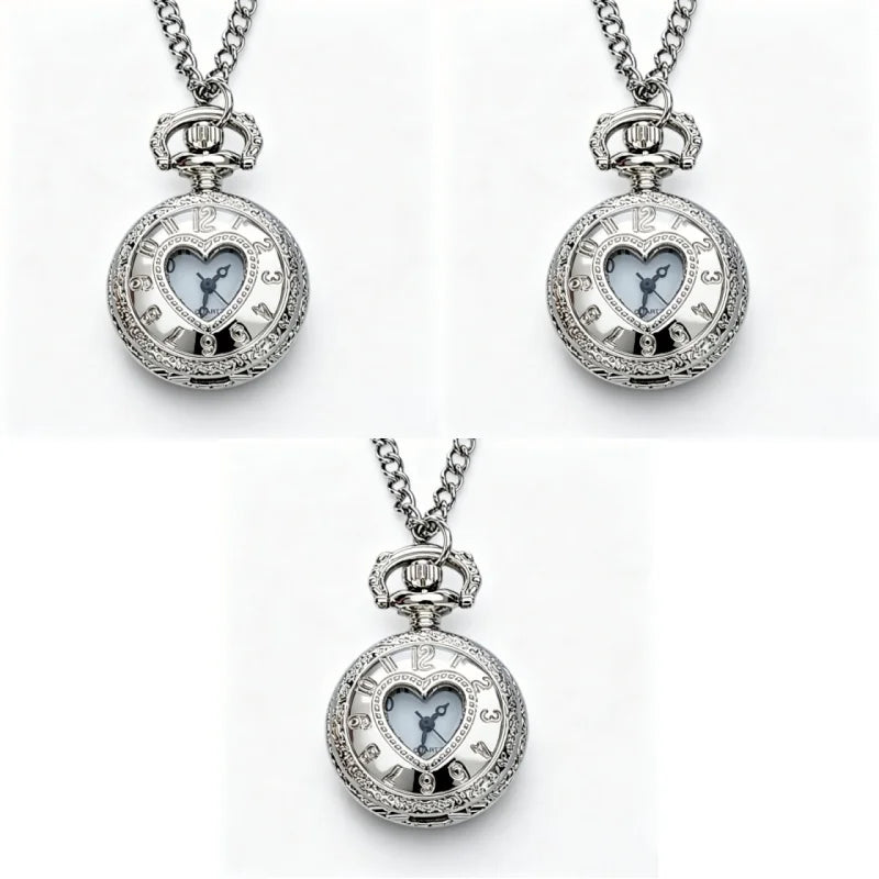 Retro Charm Neutral Small Hollow Heart Carving Quartz Steampunk Pocket Watch Men's and Women's Necklace Pendant Gift