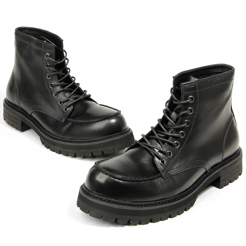 Vintage Work Boots Men's Winter High-top Leather Boots Men Mid-top Short Boots
