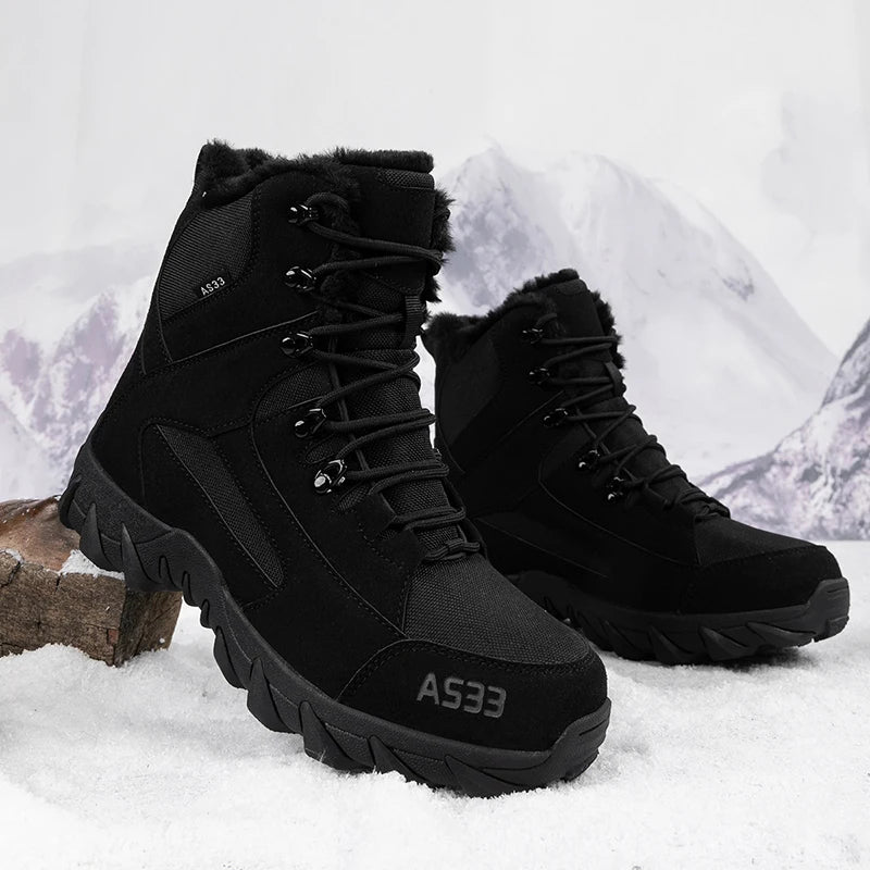Brand Men's Winter Shoes Waterproof Hiking Boots Plush Warm Snow Ankle Boots Anti-slip Outdoor Trekking Sneakers Male Work Shoes