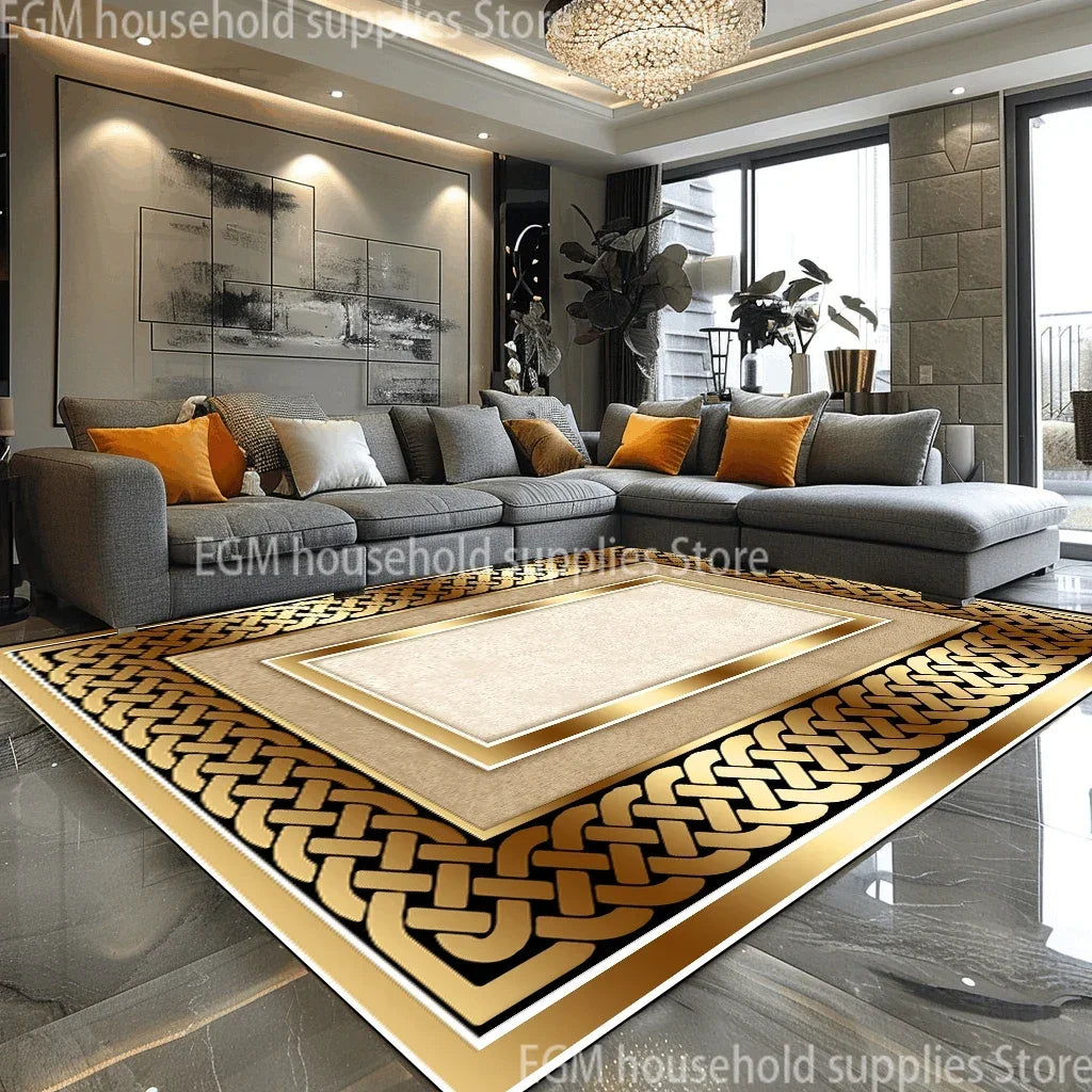 European Style Luxury Large Rugs for Living Room Black Gold Parlor Sofa Carpet Non-slip Easy Cleaning Soft Rug Coffee Tables Mat