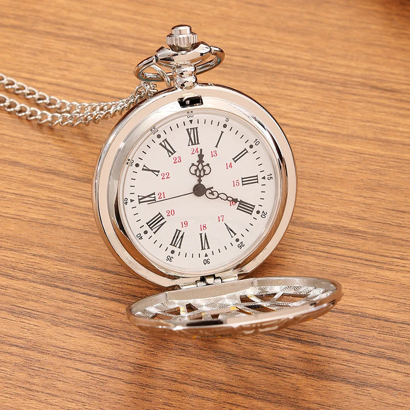 Fashion New Vintage Relief Carved And Hollowed Out Roman Flip Style Pocket Watch On Chain Pendant Clock Chain Mens Women