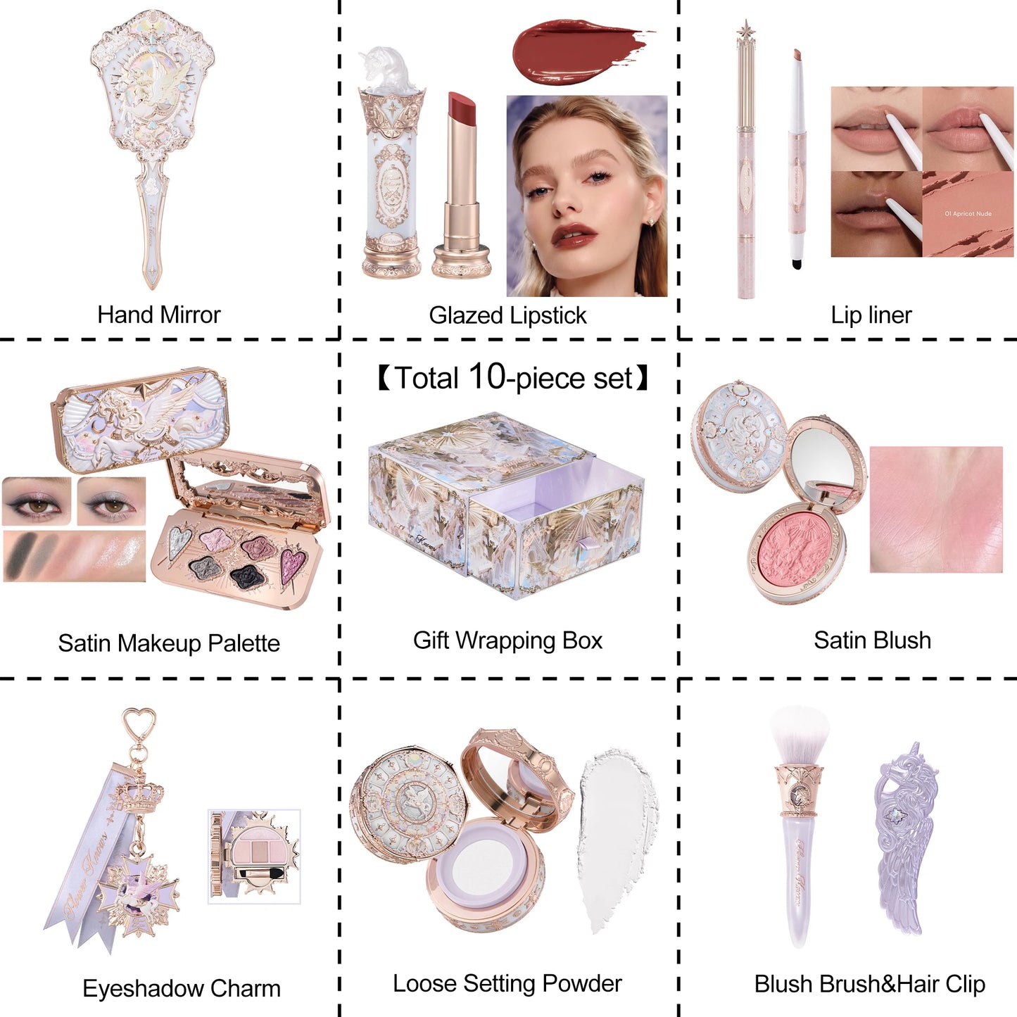 Flower Knows Knight Unicorn Makeup Gift Set Lipstick Blush Setting Powder Starlight Beauty Box Fairy Princess Luxury Cosmetics