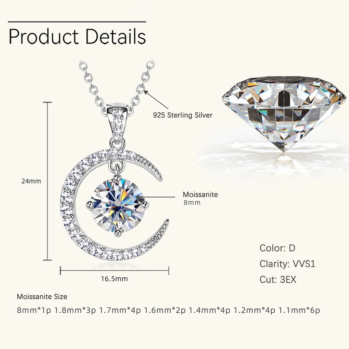 Star Moon Necklace Pendant 2ct Moissanite Diamond Necklace Woman Luxury Jewelry 925 Silver Engagement Love Gift