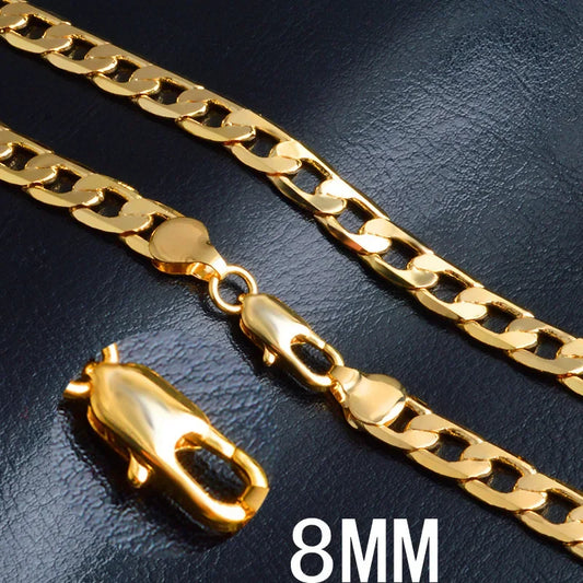 Noble 18K gold Charms 8MM sideways chain Necklace for Men women Luxury Fashion Party Wedding Versatile Jewelry Christmas Gifts