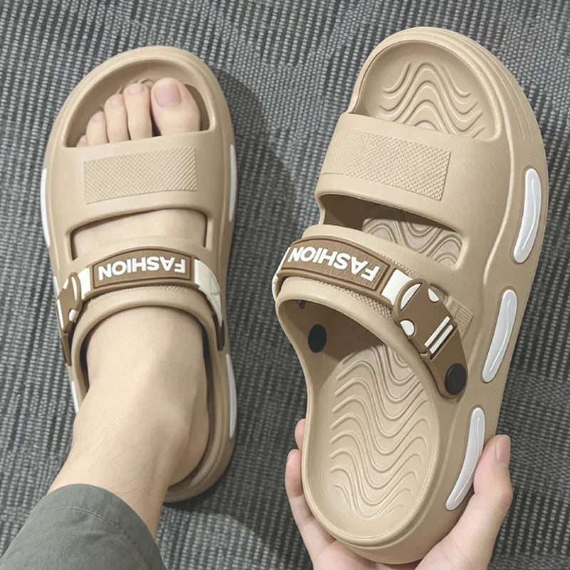 Men's Slippers Thick Sole Summer Beach Slides EVA Lightweight Open-toe Sandals For Men Non-slip Indoor Bathroom Home Shoes