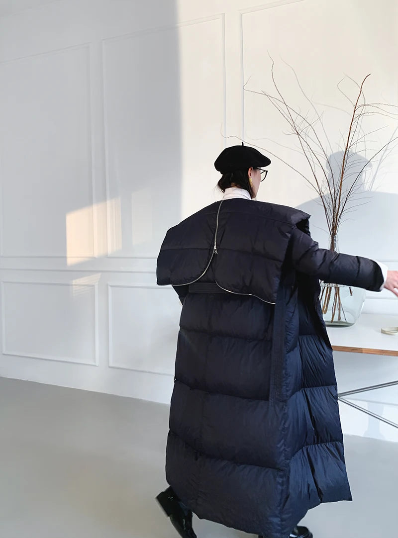 High end Ultra long White goose down Jacket For women Winter 2025 New Fashion Down Coat Female Thicken Parka Overcoat with belt