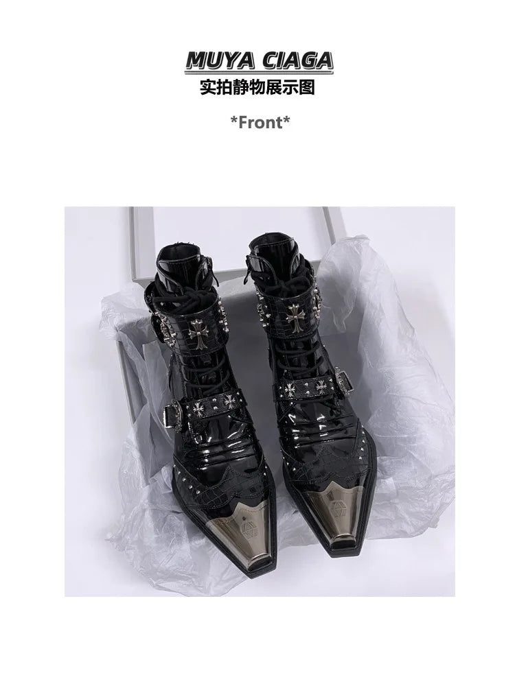 Gothic Punk Style Platform Couple Ankle Boots Designer Metal Decorative Belt Buckle Women Mans Motorcycle Booties Zapatos Hombre