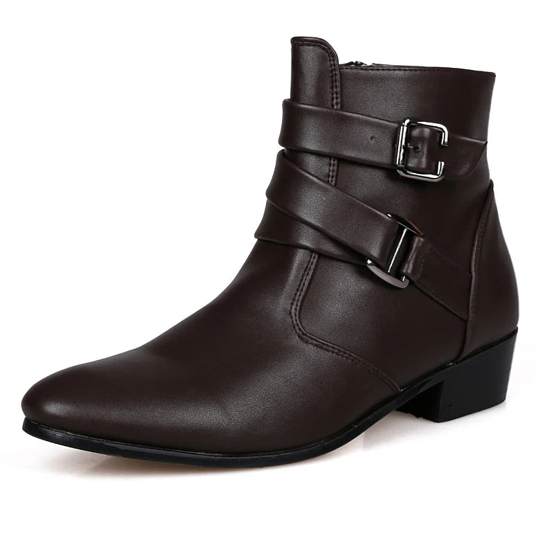 Leather Chelsea Boots Men Designer 2024 White Dress Boots Men Casual High top Buckle Strap Formal Shoes Men Motorcycle Boots