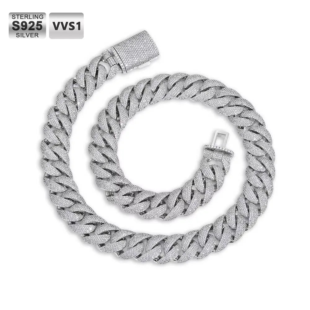 ICEBLING 22MM Chunky Bubble Cuban Link Chain S925 Sterling Silver Rivieras in Moissanite Necklace Fine Jewelry For Men Women
