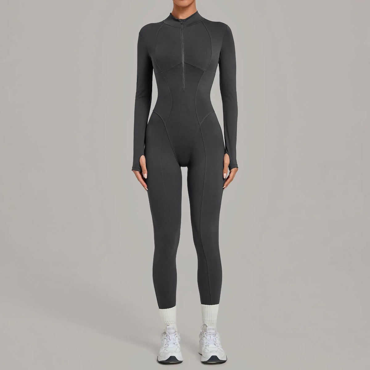Zipper Jumpsuits for Woman No Padding Sports Overalls for Women Long Sleeve Gym Clothes Woman Activewear 2026 Purple Coffee XL