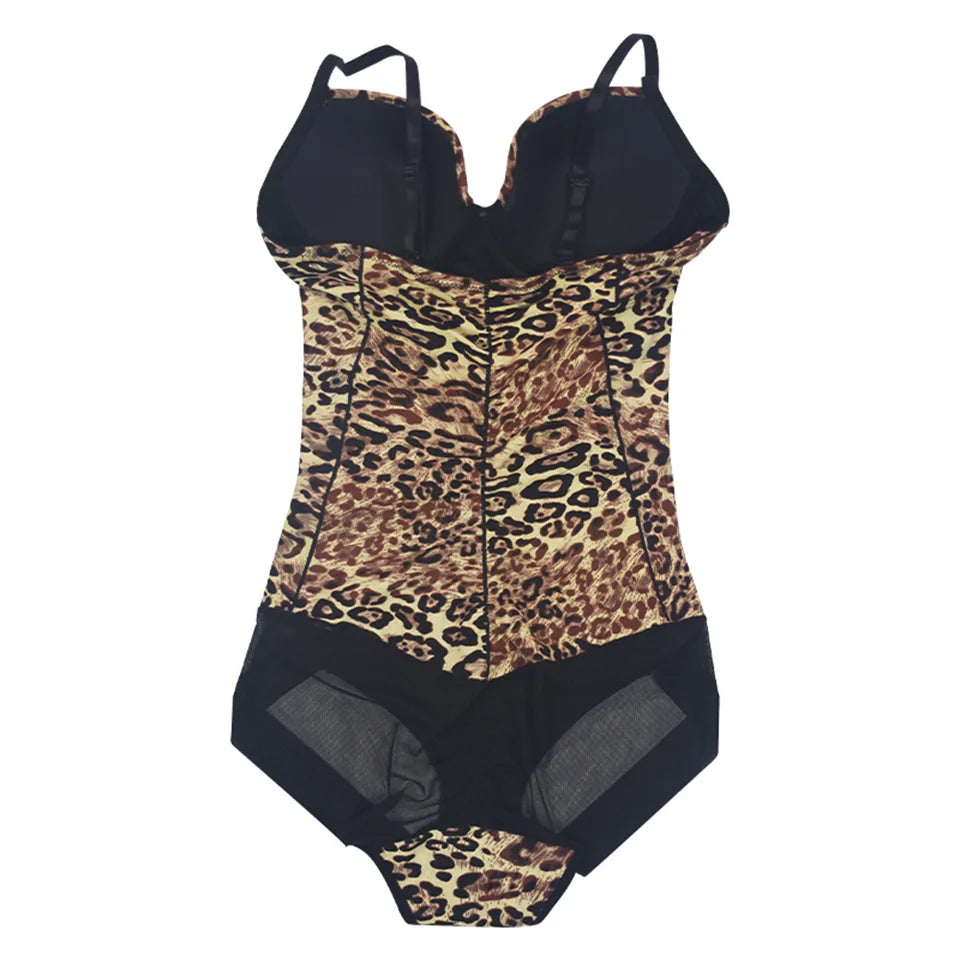Printing Leopard Bodysuit For Women Holiday Tight Leotard With Underwire Cup