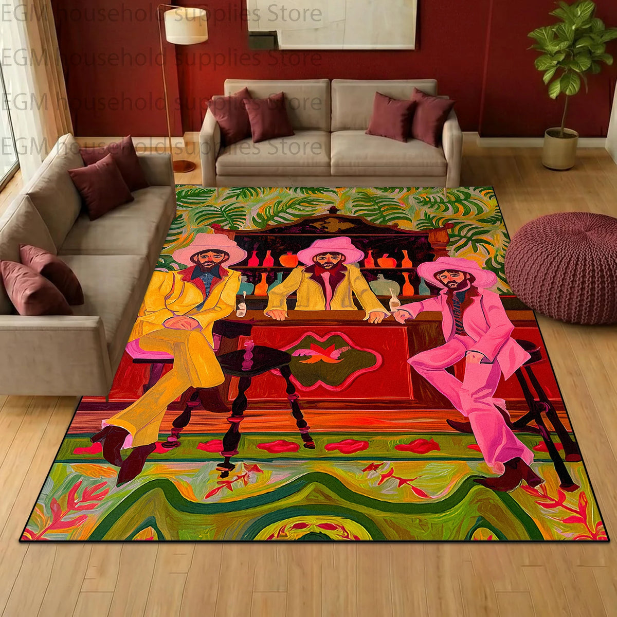 Retro Pop Art Oil Painting Carpet for Living Room Bohemian Home Decor Large Area Rugs Non-slip Washable Bedroom Fluffy Floor Mat