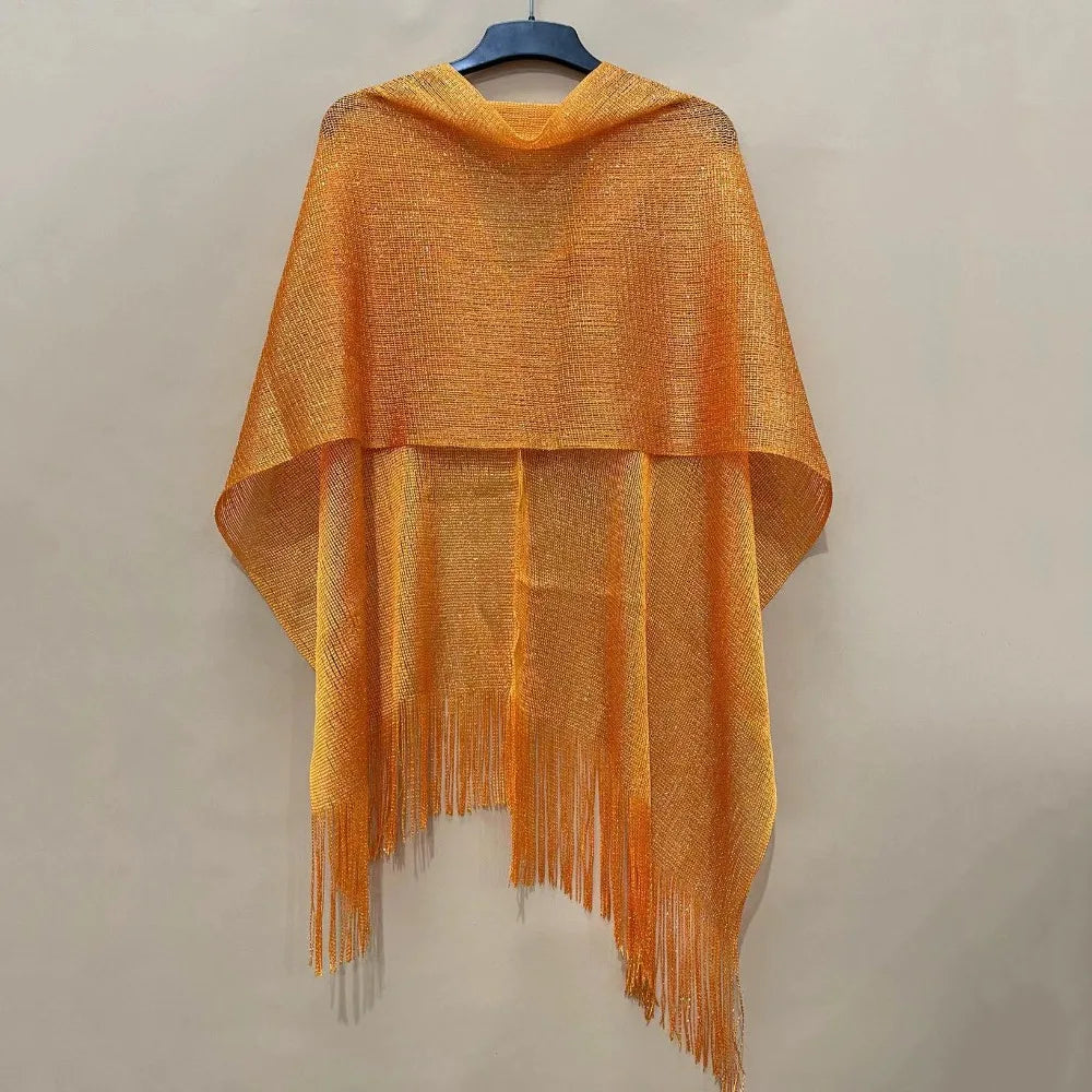 Summer Sun Protection Scarf Gold Silver Tassels Wedding Scarf Elegant Temperament Dresses Shawls for Women