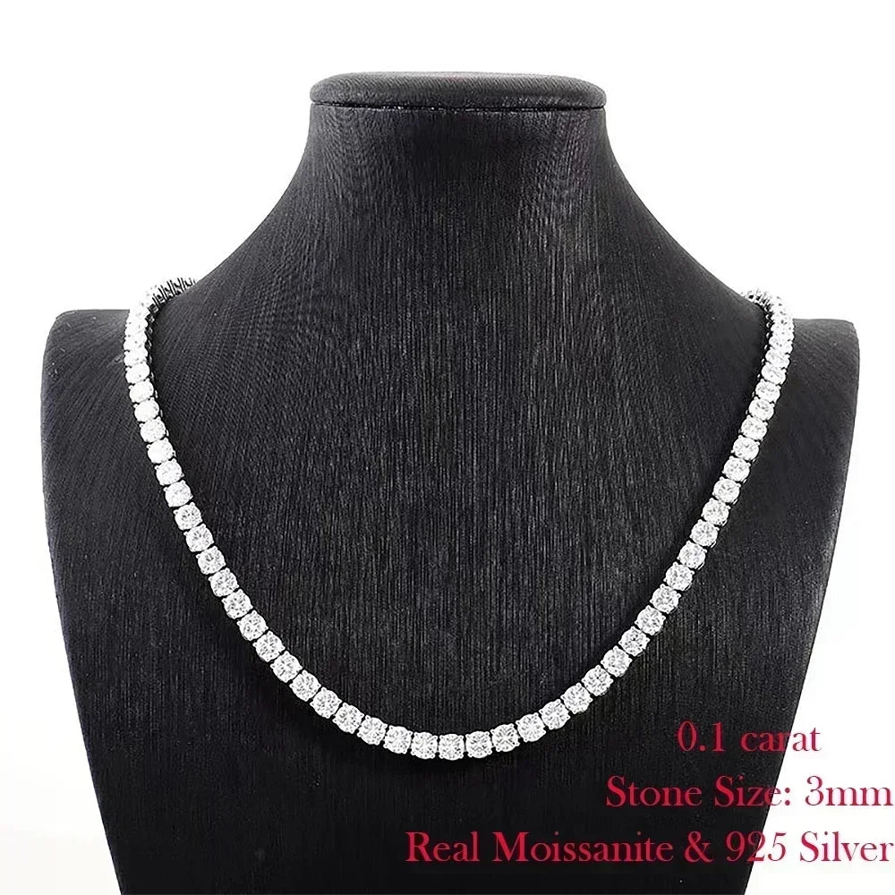 Riviera Necklaces Full Moissanite Tennis Necklace for Women 925 Sterling Silver Size Gradient Diamond Choker with Certificate