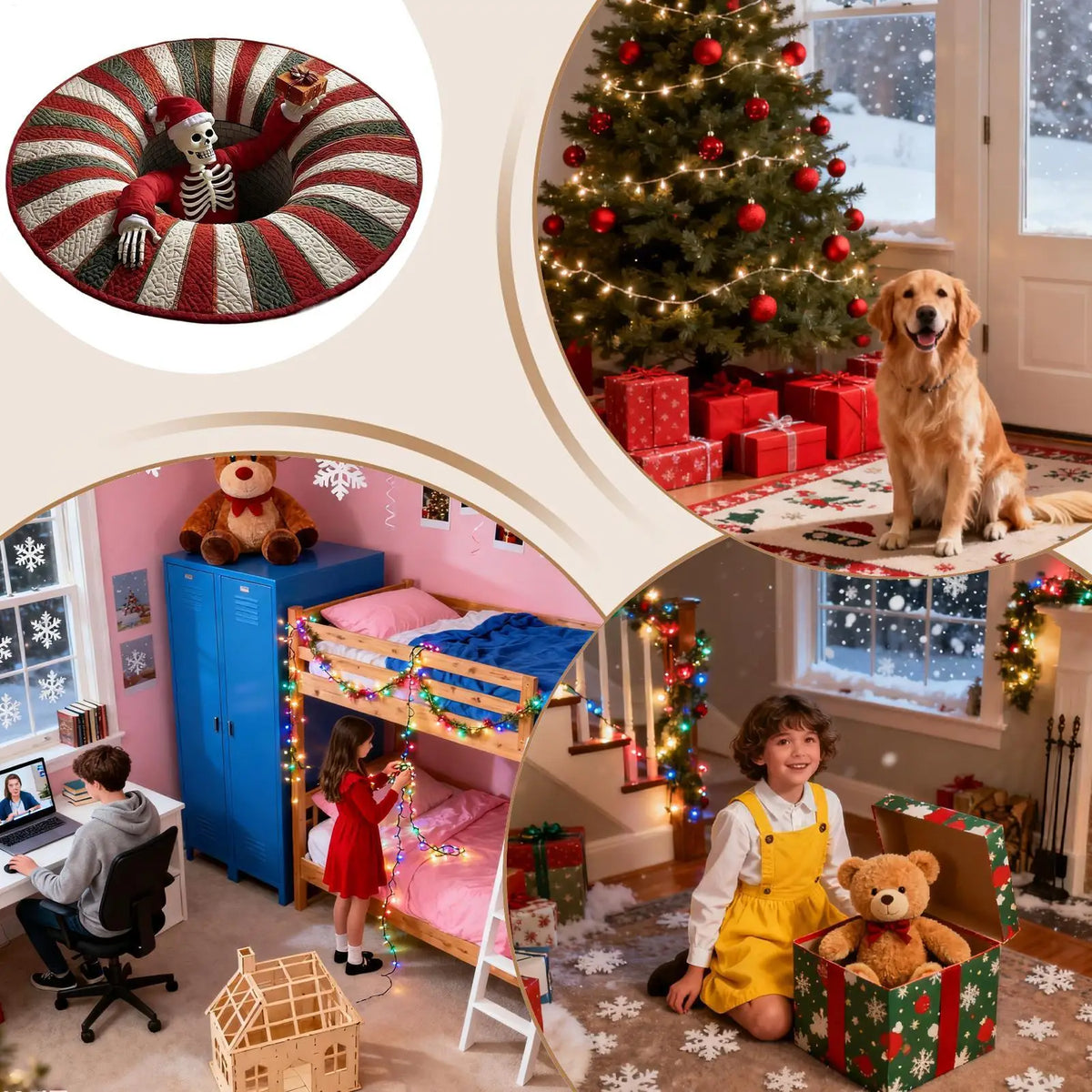 3D Rugs Optical Illusion Christmas Home Decor Skeleton Round Quilted Holiday Bathroom Carpet For Kitchen Entryway Entrance