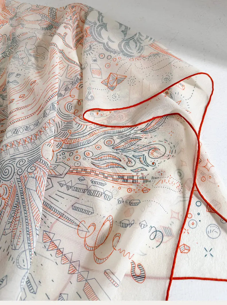 100% Mulberry Silk Scarf Long Lace Trim Neckerchief All Match Chic Ladies Portable Outdoor Daily Decor Neck Band Ornament