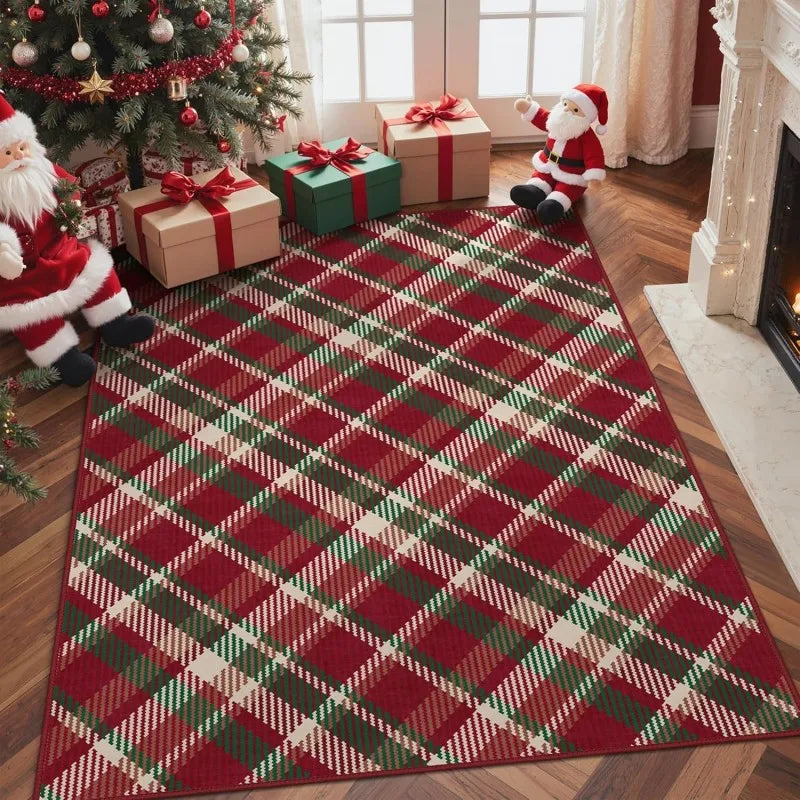 Christmas Area Rugs for Living Room Bedroom,Xmas Checkered Plaid Rug Non Slip Soft Floor Carpet Holiday Rug for Dining Room