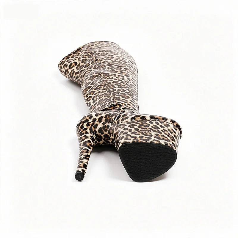 2026 New Gladiator Platform Over-the-knee Boots 20CM/8Inch Ultra High Heels Leopard Pole Dance Shoes Women Slimming Thigh Boots