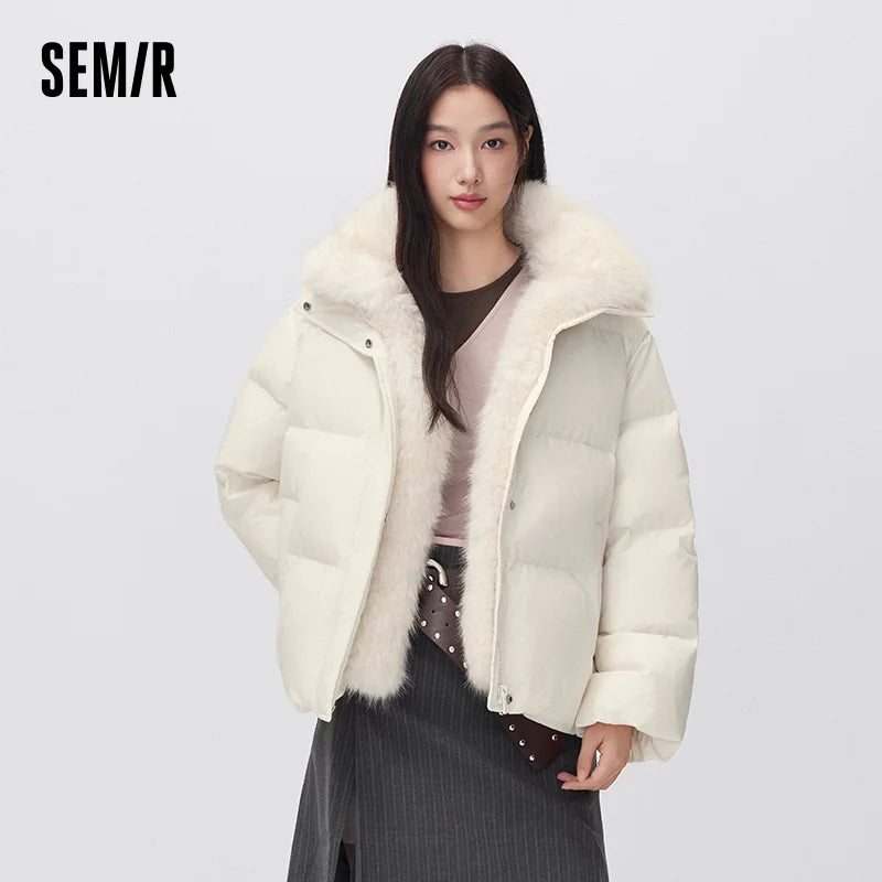Semir Women Down Jacket Detachable Plush Collar 90 Percent Down Fill Water Repellent Windproof Versatile Outdoor 2026 New