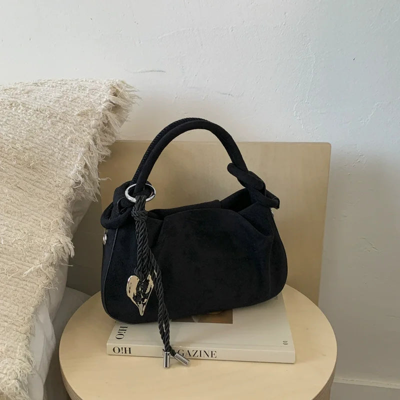 Small Suede Fashion Leather Shoulder Bags for Women 2025 Luxury Designer Brand Trend Crossbody Bag Females Short Handle Handbags