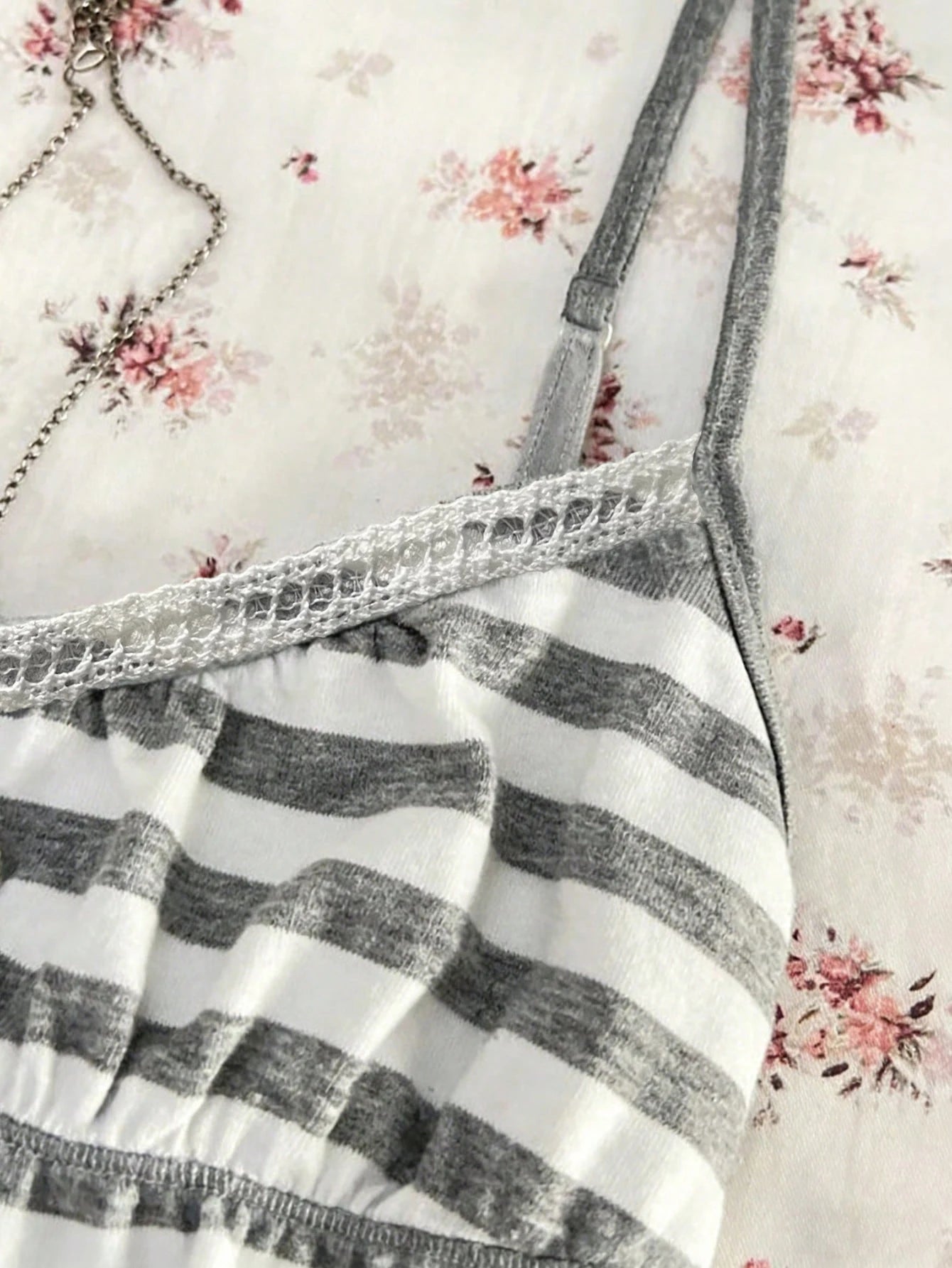 Women's Summer Retro Y2K Striped Vest, Lace Trim Neck Cami Top