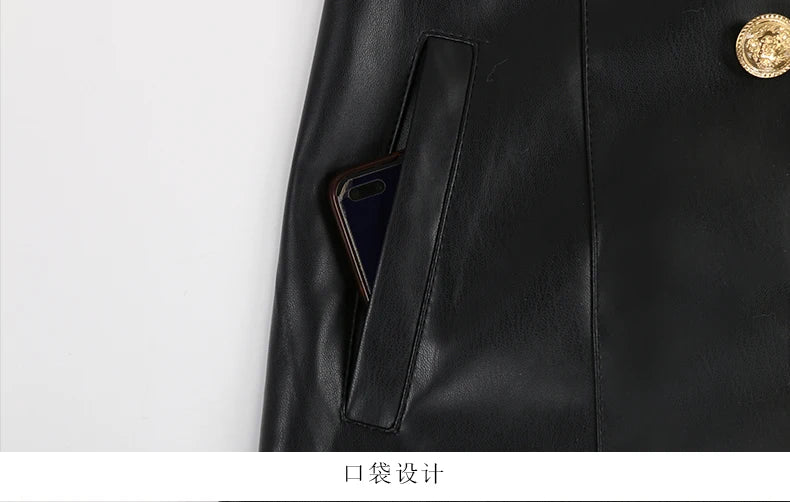 Nerazzurri Extra Long Red Black Pu Leather Trench Coat for Women with Gold Button Double Breasted Luxury Elegant Chic Overcoat