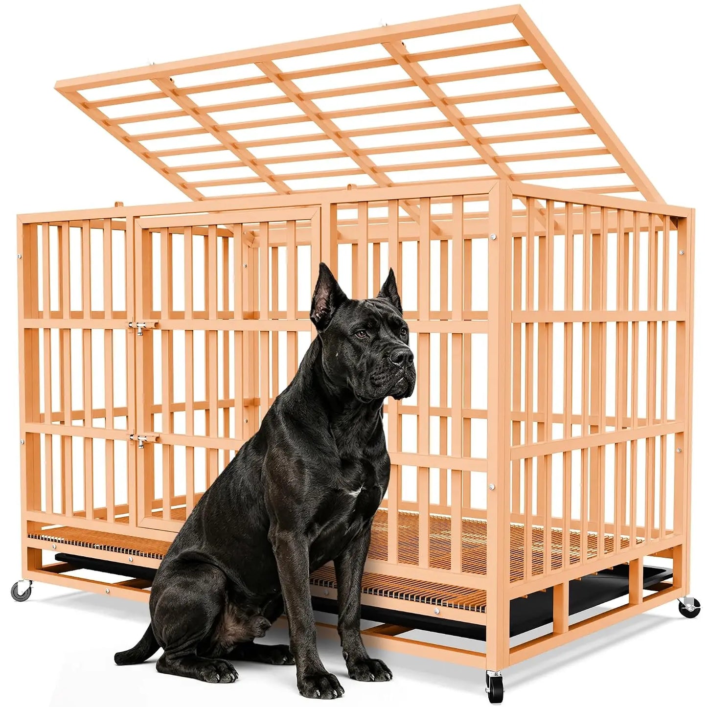 48 Inch Heavy Duty Strong Metal Dog Crate,Indestructible Escape Proof Kennel For High Anxiety Large Dogs, Custom
