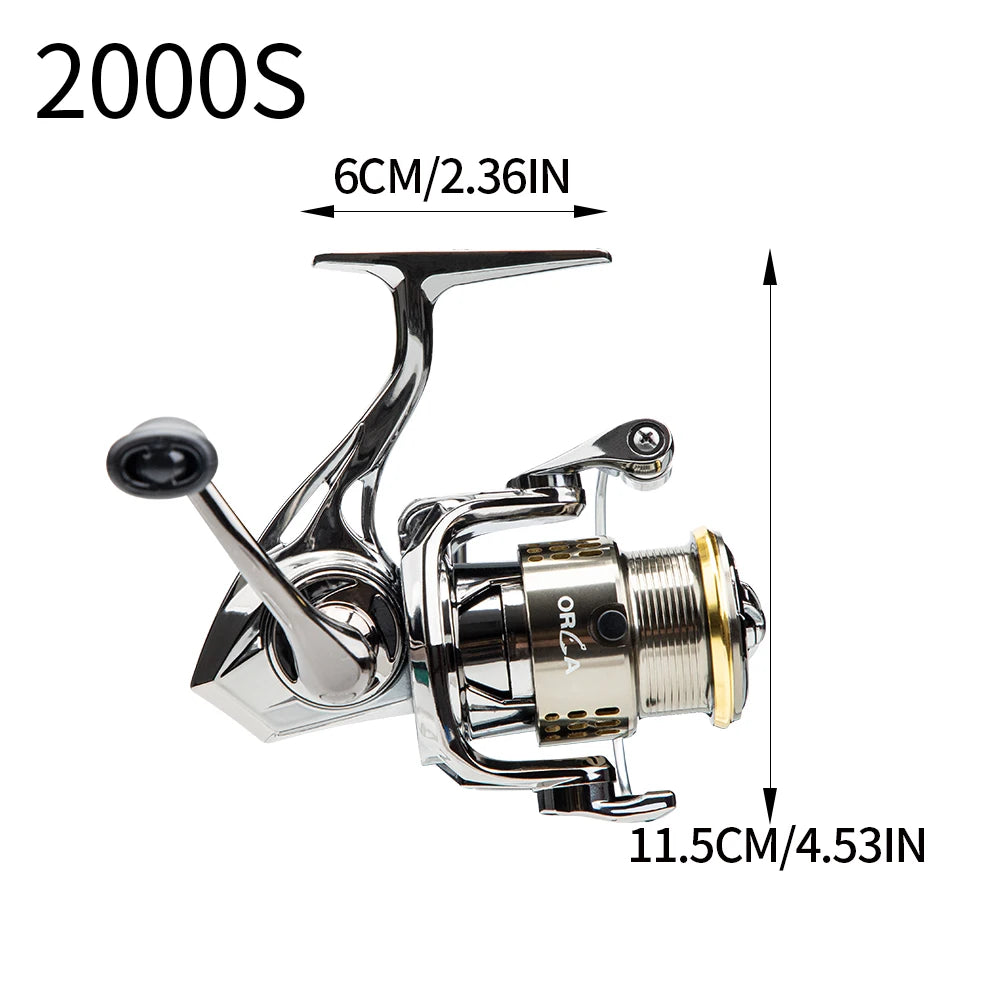 FISHINGFANS ORCA S1 Spinning Reel, 5.2:1 Gear Ratio, 3+1BB, Max Drag 4-4.5KG, Ultralight Metal Reel for Freshwater Saltwater