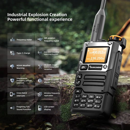 QUANSHENG UV-K5(8) V3 Walkie Talkie 5W 50-600MHz Air Band RX 2MB Memory Custom Firmware Type-C Wireless Frequency Copy Radio