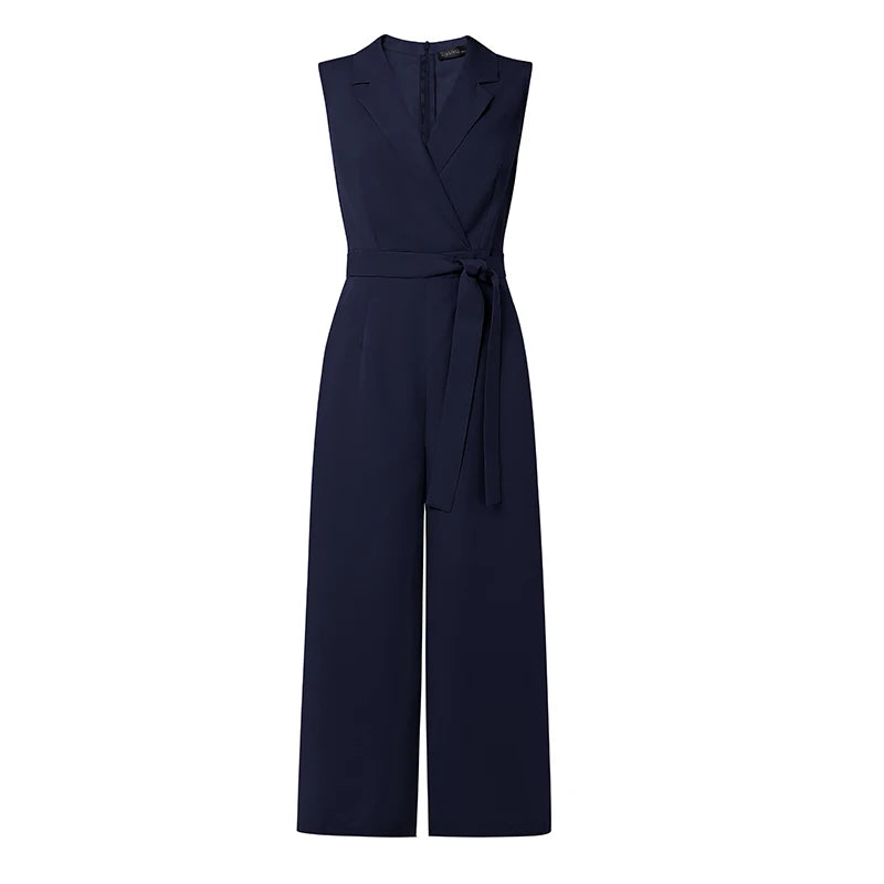 Fashion Women Jumpsuits ZANZEA 2026 Summer Rompers Lapel Neck Sleeveless Playsuit Elegant OL Work Wide Leg Overalls Trousers
