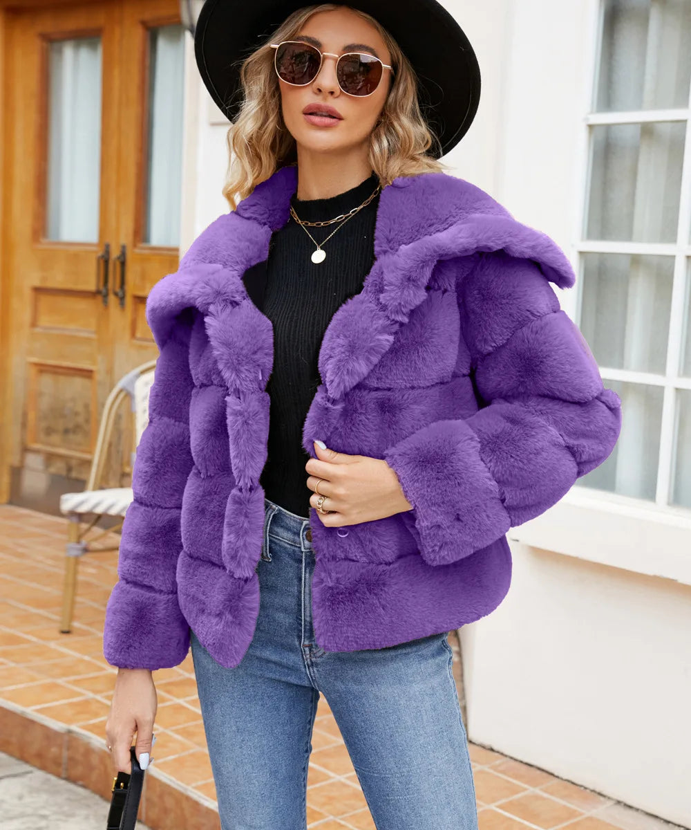 2026 Autumn Winter Turndown Collar Faux Fur Coat Women Casual Long Sleeve Fluffy Plush Jacket Khaki Thick Fake Fur Warm Cardigan