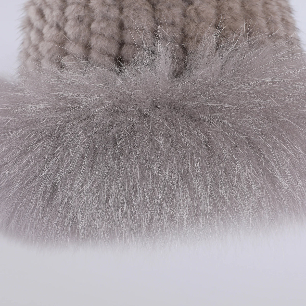 Women's Winter Warm Genuine Premuim Mink Fur Knitted Bucket Hat Furry Real Fur Caps Big Fox Fur Trim Brim Adjustable