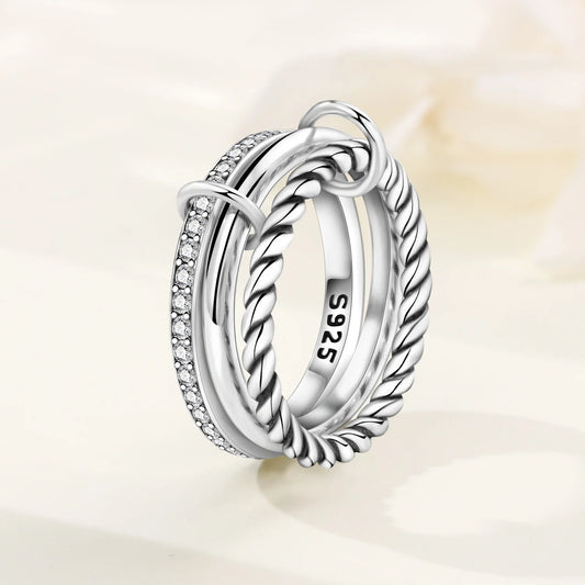 925 Sterling Silver Three-Ring Stackable Ring for Women Simple Fashion Design Fine Jewelry Perfect for Birthday Party Gift 2026