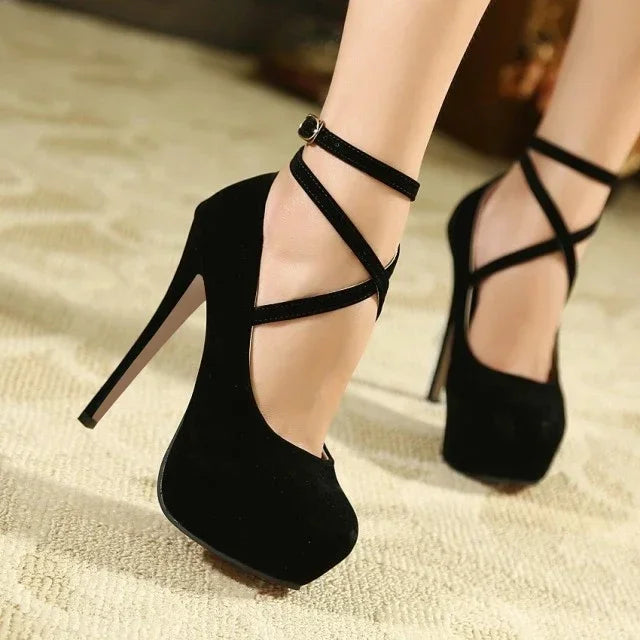 Women Platform Stilettos Sexy Pumps Shallow Round Toe Slingback Super High Heels Elegant Party Wedding Banquet Shoes
