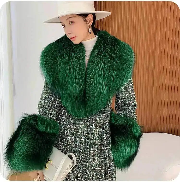 Large Size Winter Real Fur Collar Cuffs Set Neck Warmer Women Fur Shawl Furry Fluffy Fox Fur Scarf Luxury Scarves Coat Decor