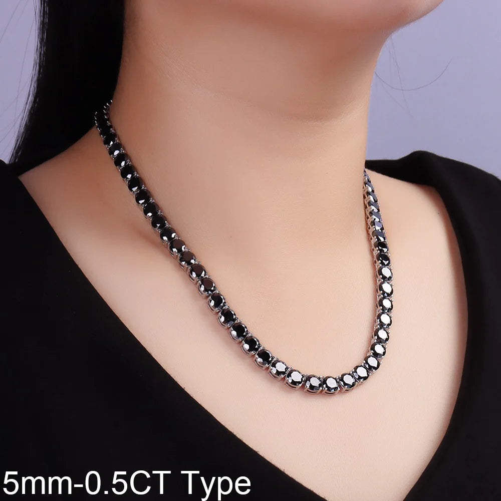 COSYA 3/4/5/6.5mm Black Moissanite Tennis Necklace For Women Men S925 Sterling Silver Lab Diamond Luxury HipHop Fine Jewelry