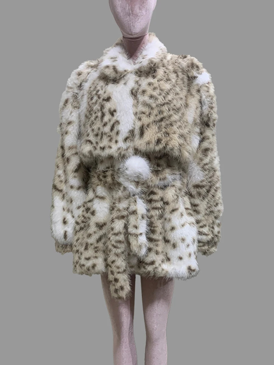 Nerazzurri Autumn Winter Colorful Oversized Thick Warm Hairy Faux Lynx lynx Fur Coat Women Sashes Luxury Fluffy Jacket Clothes