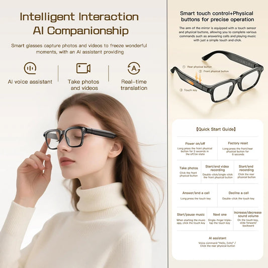 2026 New Smart Glasses 800W HD Camera Video Record AI Assistant Touch Control Translation HD Audio 300mAh Battery Smart Glasses