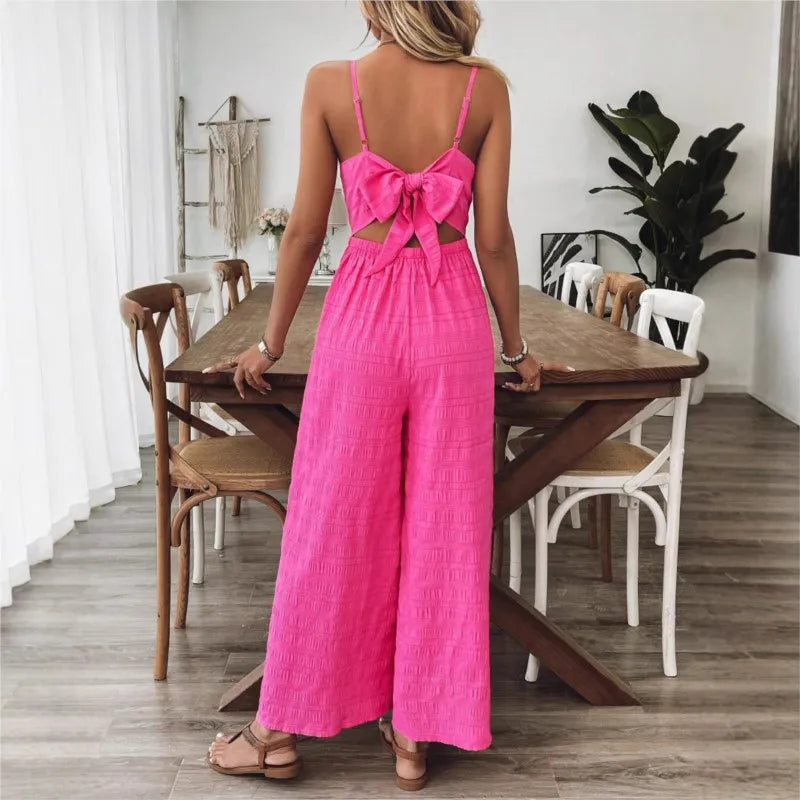 2025 Simple Style Jumpsuit Jumpsuits For Woman Wide Leg Women's Clothing Casual Sleeveless Sling Solid Color Holiday Vacation