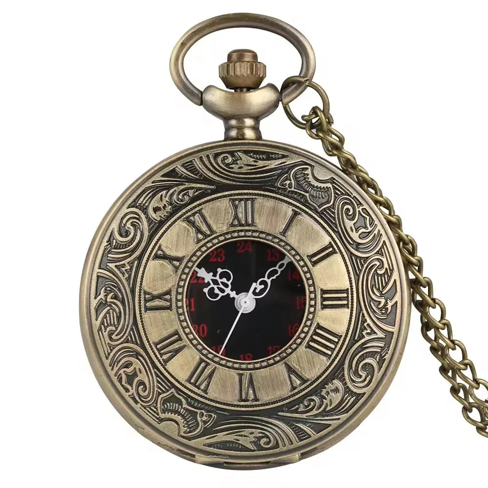Vintage Steampunk Gift Necklace Pendant Black Roman Numerals Quartz Mens Pocket Watch with Chain for Boyfriend